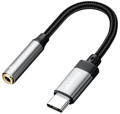 ESSAGER USB C to 3.5mm Audio Adapter, Male to Female Nylon Cable for iPhone 15/16 Series, Samsung Galaxy S20-S24 Series, Pixel 4/5/6, and More Type C Devices