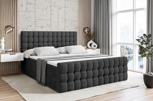 ALTDECOR Boxspringbett mit Matratze und Lattenrost, Boxbett, Fußteil, Topper, Polsterbett mit Bettkasten, Bett mit Stauraum H3-Matratze, Doppelbett, Springboxbett - VIONE-Z - 200x200 - Schwarz Samt