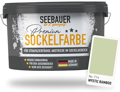 SEEBAUER diy Sockelfarbe Grün 2,5L für Außen (No. 714 Mystic Bamboo) Rissfüllende Spezialfarbe für Fassade, Sockel und Dach - Geeignet für Putz, Mauerwerk und Beton