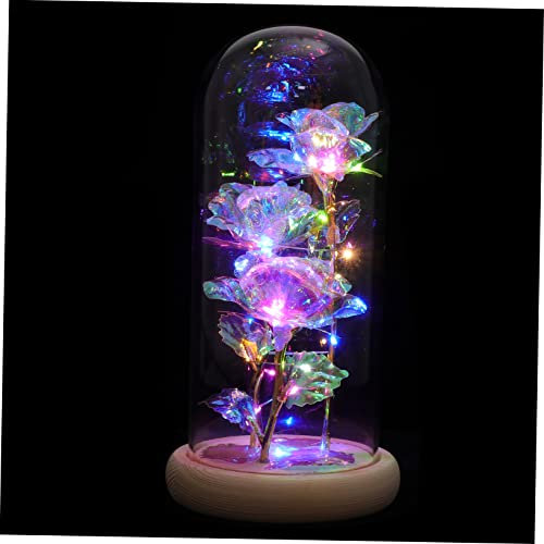 TOKIDNY Gold Foil Rose Ornaments Led Light Enchanted Rose Light Glass Dome Decor Glowing Glass Cover Adorn for Gifts