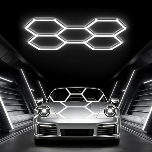 hexágonos lampara led,luz nido de abeja led para techo,Luces de garaje hexagonales,De 1 a 8 orificios son opcionales, adecuados para garajes, iluminación de lavado de autos y centros comerciales