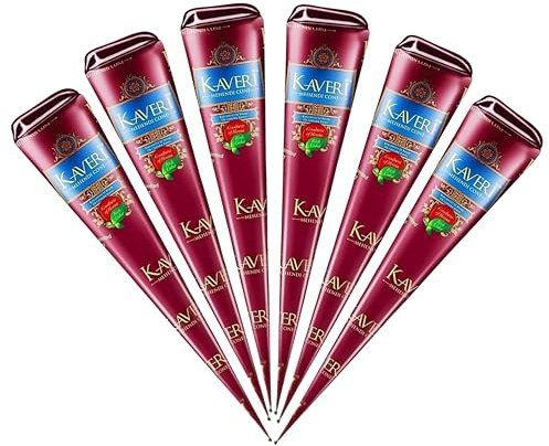 Kaveri Mehndi 12er Pack - Kegel Dunkelbraun Bio Körperkunst Temporäre Tattoos Alle Natürlich Organisch | Safe and Long Lasting Mit Kajal Aufkleber