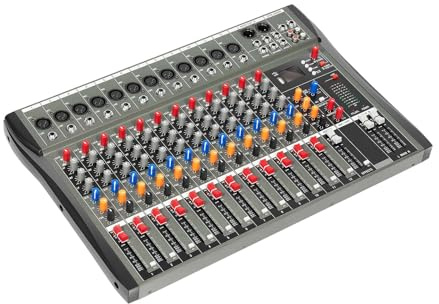 12 Channel Audio Mixer DJ Mixer Sound Board Console with Three-band Equalizer 48V Phantom Power for home KTV conferences bars stage performances etc
