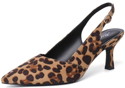 Mostrin Leopard Kitten Heels for Women Slingback Pointed Closed Toe Heels Women's Pumps Dress Pumps Shoes for Wedding, Party, Commuting Size 7