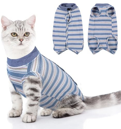 ASENKU Katzenbody nach OP,Katze Kleidung,Katzenbody Nach Op Kastration Leckschutz Postoperative Kleidung Suit für Bauchwunden oder Hautkrankheiten-S-Koralle,Katze Halskrause Alternative, Blau, M