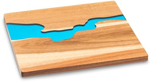 Hammont Acacia Resin Cutting Board - Ocean Cutting Board - Decorative Wood and Resin Charcuterie Boards for Cheese and Appetizers (Blue Square)