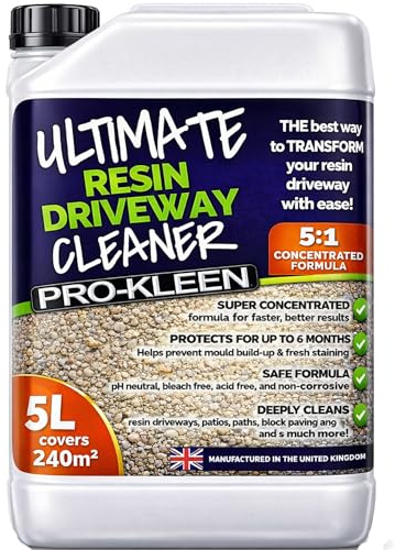 Pro-Kleen Resin Driveway Cleaner 5L Simply Spray and Walk Away Free From Acid and Bleach Concentrated Mix 5:1 Covers 240sq Metres, Prevents Algae, Mould and Dirt, Pet and Child Safe Once Dry