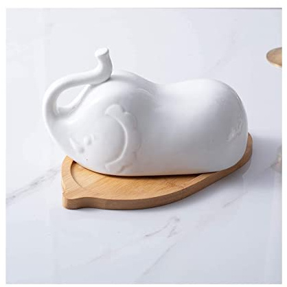 QQNQQ Beurrier, bols à fruits beurrier avec couvercle design antidérapant fond en bambou, assiette à fruits boîte à beurre assiette à beurre en céramique collations au fromage de vache