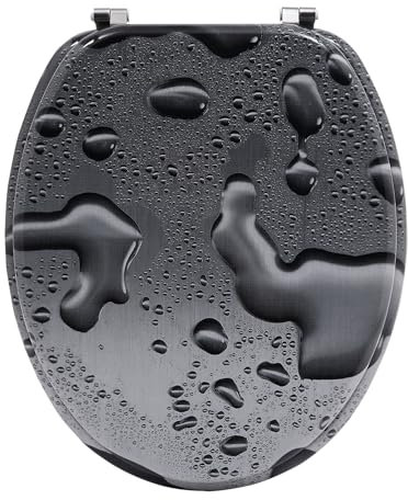 sanicomfort WC Sitz Steel, MDF Holzkern, ohne Absenkautomatik, Toilettensitz mit Klodecken, Klobrille und Deckel, verchromte Metallscharniere, einfache Montage