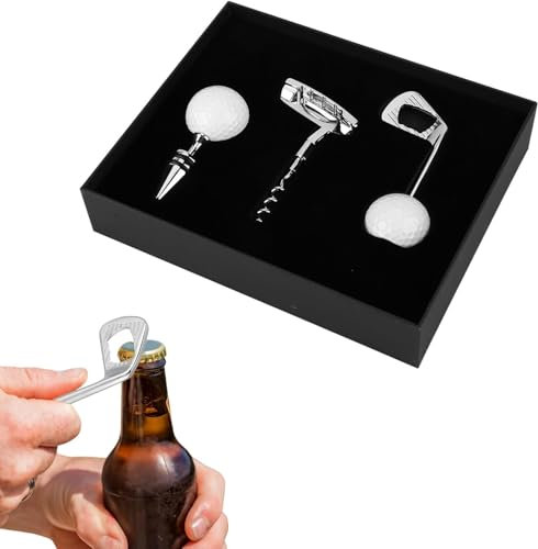 CYSFETENA Golf Flaschenöffner Set, Zinklegierung Korkenzieher in Golfform für Rotwein und Bier, Ergonomisch Geschenk für Männer, Golf Geschenke für Männer, Club Bar Küchenwerkzeug
