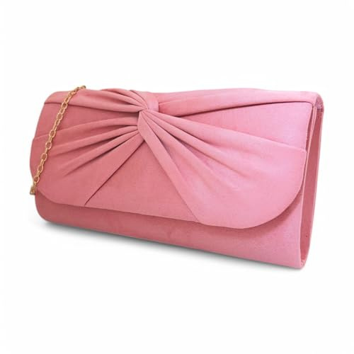 Suede Pleated Style Bridal Prom Wedding Evening Clutch Party Purse Hand Bag (Blush Pink)