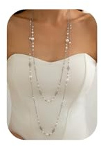 Long Gold Pearl Necklaces for Women Trendy Dainty Layered Pearl Statement Strand Chain Fashion Jewelry Gift Sweater Accessories (SILVER)