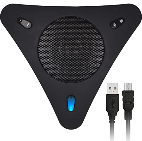TFixol USB-högtalare konferensmikrofon med högtalare 360° rundstrålande mikrofon eko-annullering PC dator bärbar dator mikrofon med tyst funktion justera plug & play för kontor hem svart