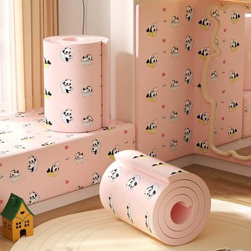 Aeovot Wandpaneele Gepolstert Kinderzimmer - Panda-Muster Wandpolster Selbstklebend Wandkissen Schaumstoff Polster für Wandschutz Bett Kopfteil Polsterpaneel Wand, Antikollision, 20x200cm(Rosa)