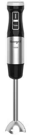 Ibergrif Batidora de Mano 1000W de Acero Inoxidable para Uso Diario con Control de Velocidad Progresivo y Botón Turbo para Sopas Purés Smoothies y Salsas