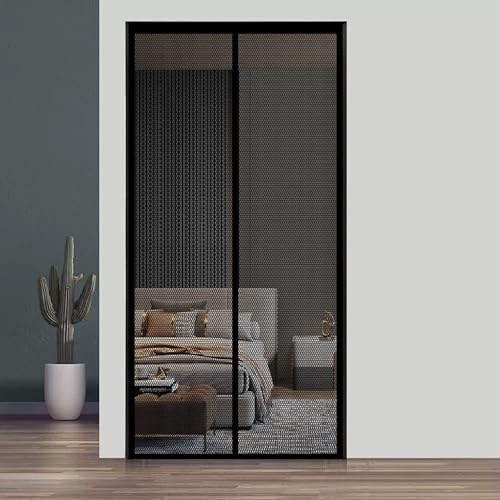 Magnet Fliegengitter Balkontür 70 x 210 cm Magnetisches Moskitonetz Stärkere Magneten für Terrassentür Kellertür, Schwarz