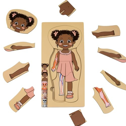 Meine Körperteile Puzzle für Kleinkinder Kinder Mädchen Jungen Montessori Holz Anatomie Puzzle 3-5 Jahre alt Vorschule Lernspiel Menschlicher Körper Kognitives Spielzeug (Emilia)