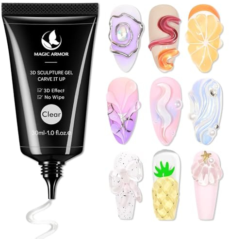 MAGIC ARMOUR Gel de uñas 3D 30g, gel de modelado, pegamento transparente para construcción de uñas, multifuncional para pedrería, tallado y diseño de uñas DIY