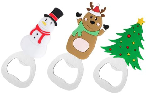 Cabilock 3pezzi Apribottiglie in Acciaio Forma Pupazzo Renna e Albero Natale Per Cucina e Bar Per Aprire Bottiglie e Lattine Soda
