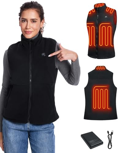 WUEAOA Gilet Riscaldato Donna con Batteria 10000mAh, Giacca Riscaldata Donna, Gilet riscaldante, Attività All’Aperto, Escursioni, Inverno