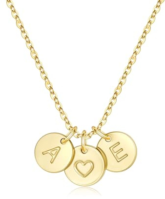 TINGN Kette Gold Damen - 14K Gold Vergoldet Herz Halskette Doppel Buchstabenkette Kette mit Buchstaben A-Z Scheiben Monogramm Personalisierte Geschenke für Frauen Mama Freundin Mädchen Schmuck Damen