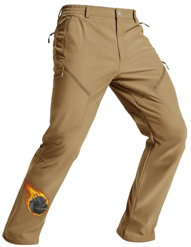 TACVASEN Men's Winter Snow Hiking Pants Warm Insulated Waterproof Fleece Lined Work Cargo Pants Windproof Thermal Softshell Trousers with 6 Pockets