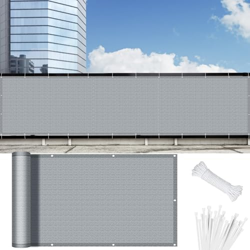 Balkon Sichtschutz Wetterfest 60 x 300 cm HDPE Balkonbespannung mit Kabelbinder Atmungsaktiv Balkon Sichtschutz Balkonverkleidung für Balkongeländer Terrasse, Grau
