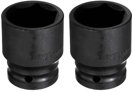 QUARKZMAN 2pcs Casquillo Impacto 6 Puntos 27mm Casquillo Métrico Profundo Accionamiento Cuadrado 1/2 Profundo Revestimiento Electrolítico Acero CR-Mo Para Tuerca Eje Negro
