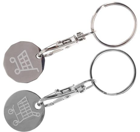 JOINPAYA Lot de 2 Porte Clef Jeton Caddie en Acier Inoxydable, Jeton de Chariot de Courses Argenté, Classique et Léger pour Supermarché