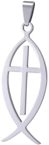 Roar Kettenanhänger Ichthys Fisch Fischkreuz - Anhänger aus Edelstahl inkl. einfacher Kette - Geschenkidee für Gläubige Christen Christlich Glaubenssymbol Religiöser Schmuck Believer Christian Faith