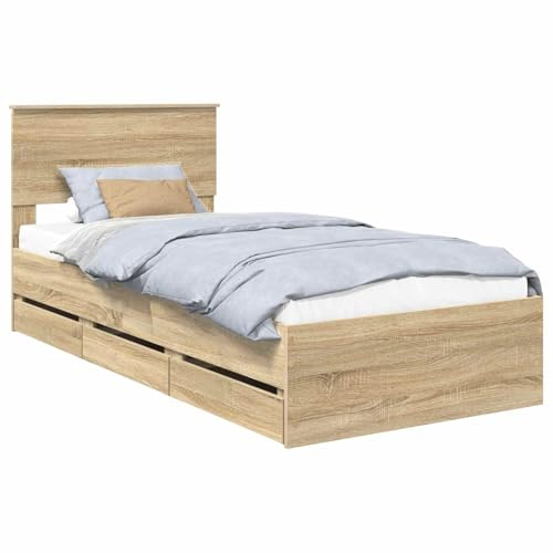 vidaXL Bettrahmen Sonoma-Eiche 100 x 200 cm Ingenieurs Holz, Moderner Bett, rechteckiger Rahmen, versteckter Stauraum, einfach, Möbel für drinnen, Schlafzimmerdeko