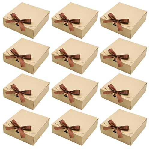 PWGHWG 12 Stück Papp Geschenkbox mit Deckel Gift Box Geschenk Karton | Geschenkboxen 16,5×16,5×5cm Geschenkkarton mit Deckel Geschenkverpackung für Geschenke Verpacken Hochzeit Party Weihnachten