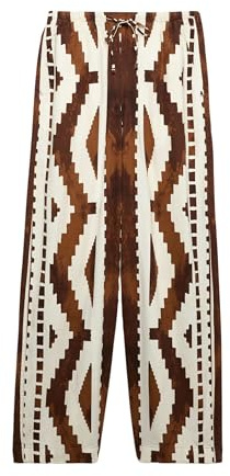 Marks & Spencer Pantaloni da Spiaggia con Coulisse e Motivo Geometrico in Misto Lino da Donna Marrone