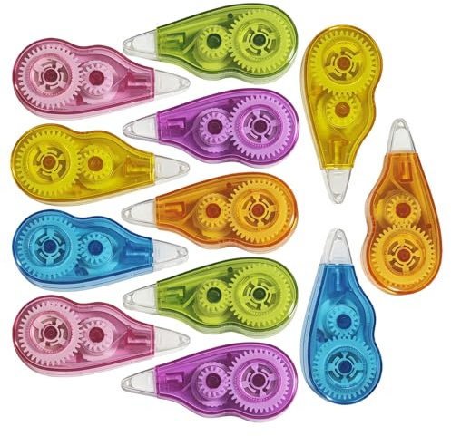 NYVOR Tippex Lot de 12 mini rouleaux correcteurs arc-en-ciel, souris correctrice avec capuchon de protection, rouleau adhésif souris, ruban correcteur pour bureau, personnel, enseignants, étudiants