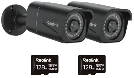 Reolink 4K Smarte PoE Überwachungskamera Aussen mit Personen-/Fahrzeug-/Tiererkennung, 8MP IP Kamera mit IR Nachtsicht, Wasserfest, Zeitraffer, RLC-810A Schwarz*2 und 128GB mircoSD Karten*2