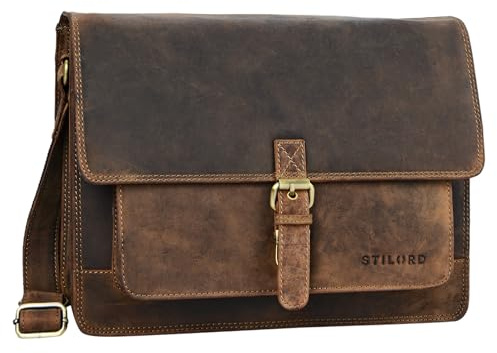 STILORD Romeo Kleine Aktentasche Leder für Herren Damen Vintage Businesstasche Bürotasche für DIN A4 Dokumente und 13,3 Zoll Laptops MacBooks aus echtem Leder Farbe:mittel - braun