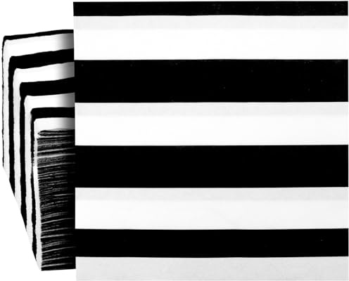 Lot de 150 serviettes de table jetables en papier - Pour anniversaire d'enfant - 2 plis - Motif rayé noir et blanc - Dépliées - 33 x 33 cm - Pliées - 16,5 x 16,5 cm