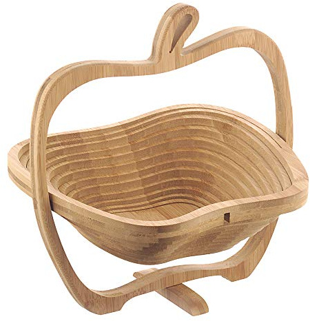 Monsterzeug Obstkorb zum Klappen, Holzschale Apfel, Faltkorb Bambus Untersetzer, Klappkorb faltbar - 27 x 23 x 30 cm (aufgeklappt)