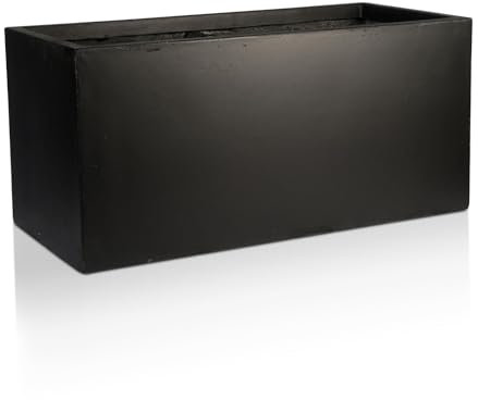 IDEALIST 60cm Large Trough | Black Reinforced Stone Rectangular Planter | Garden Planters with Drainage Holes L60 W30 H30 cm, 35 litres