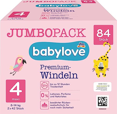 babylove Blöjor premium storlek 4, maxi 7–18 kg, jumbo pack 2 x 42 stycken, 1 x 84 st