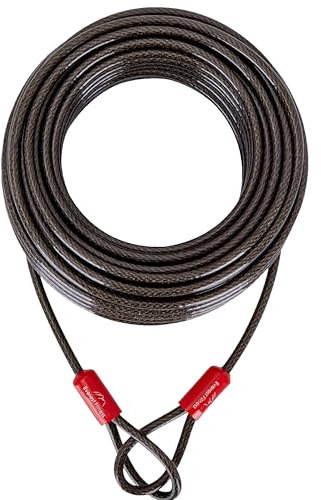 EVEREST FITNESS Schlaufenkabel 10m x 10mm - Kabelschloss schwarz - Universal Stahlseil - Drahtseil mit Ösen ummantelt - Sicherheitskabel für Fahrradschloss lang, Fahrradanhänger, Motorrad, Gartenmöbel