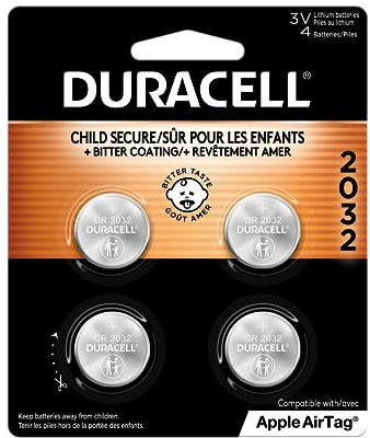 Duracell 2032 Lithium Battery, 4 Count (Pack of 1), Child Safety Features, Compatible with Key Fob, Tea Light Candles and Other Devices, CR2032 Battery
