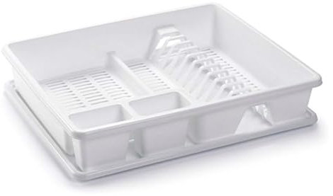 Acan Tradineur - Escurreplatos de Plástico - Fabricado en plástico - Organizador de Cocina, Escurridor con Bandeja para Cocina - 48 x 38 x 9 cm - Color Blanco