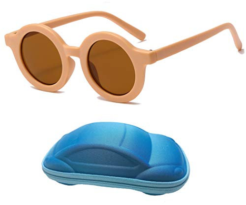 Lunettes Anti Lumière Bleue, Lunettes de Soleil pour Enfants，Anti-eblouissement v400 Protection de Belles Lunettes de Soleil Rondes pour les Garçons et les Filles de 2 à 7 Ans (Light pink frame& Tea)