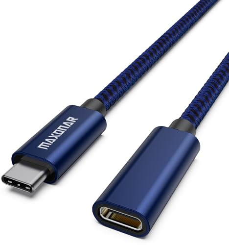 USB C Verlängerungskabel 1m Maxonar USB3.2(10Gbit/s) Typ C Stecker-Buchse Verlängerung 5A Laden und Synchronisieren für MacBook Pro 2022 M2 Pro M1 Max Galaxy S23/S22/S21 Note20 Tab S9 Pixel 8 Blau