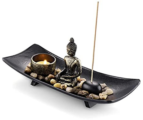 JSDDE Zen Garden Incense Stick Holder Candle Tray Tealight Candlestick Holders Decorative Ornament for Home Meditation Spiritual Gift