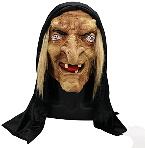 BSTCAR Alte Frau Hexe Maske, Halloween Latex Hexe Gruselmaske Erwachsene Halloween Gruselige Horror Cosplay Kostüm Halloween Party Requisiten
