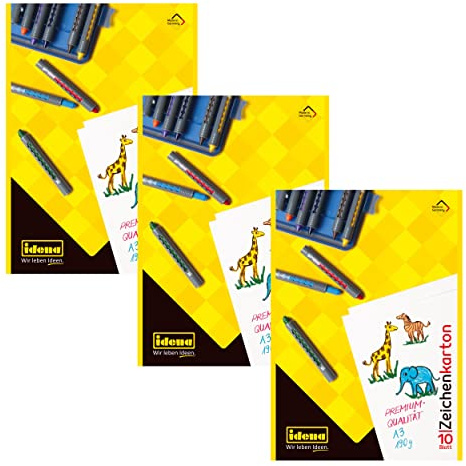 Idena 10382 - Bloc de dibujo, DIN A3, 10 hojas, 190 g/m², 3 piezas