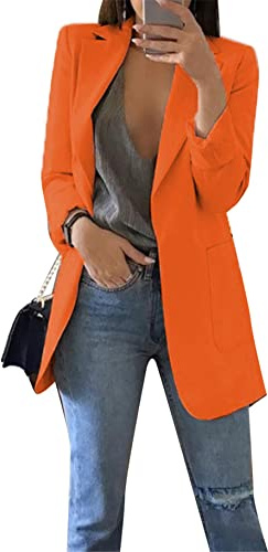 YMING Femme Coton Ample Boyfriend Blazer Automne Travail Décontracté Vestes Blazer Orange 4XL