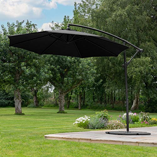 Harrier Ombrellone Decentrato 3m | Parasole Con Luci LED Opzionali – Ombrelloni Da Giardino | Scegli Tra 4 Colori | Luci A Led E Basi Opzionali | (Ombrellone + 4x Pesi da 12,5kg + Copertura, Nero)